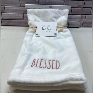 Rae Dunn Baby❤️ “BLESSED.“ Soft Plush Blanket Rose Pink /White NWT